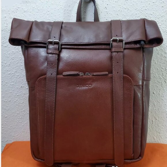 Genicci Olive Leather Structured Backpack Tote Travel Bag Unisex Business India Genicci leather beige - Gem main image 2